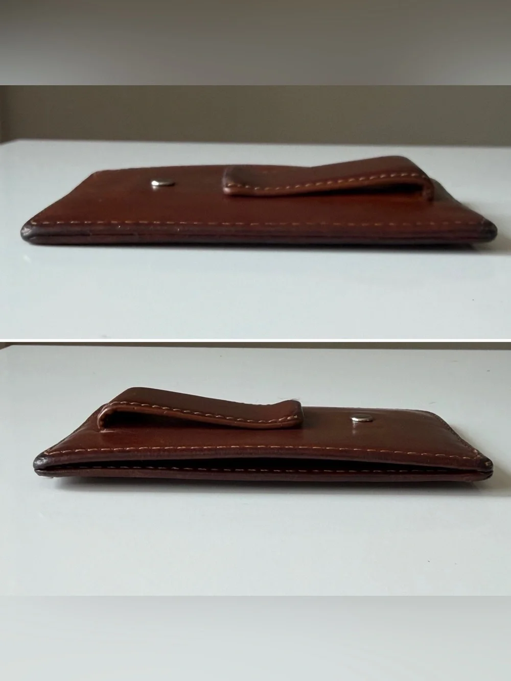 Vintage Coach British Tan Leather Money Clip Card Case Wallet